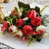 Artificial Flowers 13 Heads 1 Bundle White Rose Bouquet Polyester Silk Roses Pink Wedding Home Decoration Fake Plants Flower260x