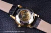 Forsining creux gravure squelette décontracté concepteur noir boîtier doré engrenage lunette montres automatiques hommes marque de luxe Watches224U