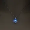 Luminous Necklaces Glow In The Dark Moon Lotus Flower Shaped Statement Silver Chain Pendant Necklaces for Women Yoga Prayer Buddhism Jewelry