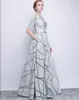 New Arrival Floor-Length Jewel Mother of The Bride Dresses Silver-grey Lace 1/2 Sleeve Evening Dress With Removable Sash