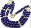 3-strängige natürliche blaue Lapis-Runde Perlen Gold Knebel Riesige Halskette 19" KOSTENLOSER VERSAND