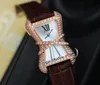 Wysoka biżuteria Libre WJ306014 Diamond enleee szwajcarski kwarc damski damski zegarek Rose Gold White Mop Dial Czarny skórzany pasek Puretime266V