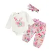 Easter Baby Clothing Sets Embroidery Baby Girls Rompers Pants Headband 3PCS Set Bunny Newborn Outfits Spring Girl Clothes Set DHW2057