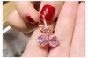 14K Rose Gold Pink Diamond Earring for Women Fashion Pink Topaz Gemstone Bizuteria 14K Gold Garnet Drop Earring Orecchini Girls CJ191223
