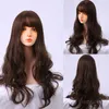 Shangke Long Wavy Synthetic Wigs For Women Heat Resistant Fiber Black Brown Chocolate Color With Bangs Cosplay Fake Hair2619984