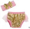 Meisjes boog hoofdbanden sequines bloeiers set baby gegolfde luier covers net garen haarband kinderen katoen prinses shorts boutique ondergoed B3796