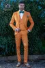 Yellow Groom Tuxedos Noth Lapel Groomsman Wedding Tuxedos Moda Moda Formalna Biznes Prom Kolacja 3 Piece Suit (Kurtka + Spodnie + Kamizelka + Kamizelka) 22