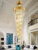 Luxury modern chandelier lighting for staircase large long crystal lamps hallway lobby gold chain chandeliers home decor light LLFA