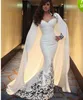 2023 New Celebrity Dresses Ivory Mermaid Sweetheart Neckline with Full Sleeves And Cape Middle East Evening Gowns vestidos de fiest 919