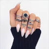 Bohemian 10pcs/Set Ring Sets Vintage Hollow Flowers Elephant Tin Alloy Black Gemstone Personality Creative Designer Jewelry For Women Ring