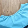 Kinderen Meisje Van Schouder Badmode Twee Stukken Badpak Baby Ruche Schuine Shoulder Swimsuit Kid Bikini LJJP33