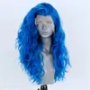 Blue Full Lace Front Pruik Water Golf Gekleurde Synthetische Cosplay Party Auburn / Rood / Blond / Wit Transparante Pruiken voor Witte Vrouwen