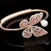 Groothandel - Verzending Populaire Sprankelende Kubieke Zirkoon Armbanden Dames Pearl Butterfly Manchet Open Bangle Girl Fashion Bracelet Instelbaar