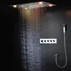 Luxury LED Shower Set Concealed Ceiling Waterfall Rainfall ShowerHead Panel 600*800MM Bathroom Large Rain Shower Faucets