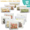 12Pcs/Set Bag Frosted PEVA Silicone Fresh-keeping Bag Reusable Freezer Zipper Leakproof Top Fruits Lunch Box