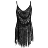 Sexy Women Crochet Bikini Cover Dress Tassel Fringe Hollow Out Knitted Swimwear Swimsuit Beachwear Black Saida De Praia