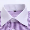 2019 New Design White Collar Striped French Cufflinks Men Shirts Long Sleeve French Cuff Party Men Dress Shirts Plus Size 4XL 46282B