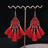 Boucles d'oreilles de Style National bohémien pour femmes, faites à la main, glands rouges chinois, pendentifs, boucles d'oreilles géométriques, bijoux à la mode