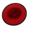 Moda-y Mujeres Sombreros de ala ancha Fedora con cinturón Rojo Negro Patchwork Jazz Hombres Lana Fieltro Sombrero formal Panamá Cap Trilby Chapeau para unisex