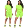 Kvinnor Solida Tracksuits Casual Two Piece Set Kortärmad T-shirt Top ovanför knäbyxor kostym Lady Sport Outfit