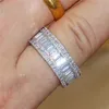 BRAND 925 SILVER PAVE Радиант огранки ПОЛНОЕ Многоцветное кольцо с драгоценными камнями для женщин ВЕЧНОСТЬ БАНДА ВЗАИМОДЕЙСТВИЕ СВАДЬБЫ Кольца палец