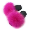 Coolsa New Fox Fur Slippers Real Fur Slides Fluffy Fox Hair Sandals PU Flat Women Fuzzy Home Flip Flop Beach Shoes