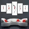 Canvas Prints Paintings Wall Art Home Decor 5 Pieces BlackWhiteRed Abstract Dancing Women Painting Minimalist Poster for bedroom3040142