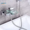 Douchekranen Vierkant Wandmontage Waterval Glazen Uitloop Badkamer Bad Handdouche Set Mengkraan Bad Gepolijste Kraan4291267