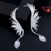 Full Cubic Zirconia Pave Popular Big Long Drop Feather Wing Ear Cuff Earrings for Women CZ625