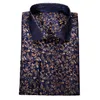 Fast Shipping Silk Men's Long Sleeve Shirts Jacquard Woven Blue Gold Floral Slim Shirts for Dress Party Wedding Exquisite Fashion CY-0006