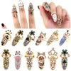 Exquisit Bowknot Nail Ring For Women Lady Rhinestone Ring Fingernail Protective Fashion Jewelry Charm Crown Flower Crystal Finger Nail Rings