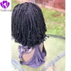 Middle Part Full Density 14inche Short Bob Synthetic Lace Front Braids Wigs for Africa Women Crochet Braided Kinkytwist Wig with Curly Tips