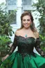 Vintage Emerald Green Black Lace lange mouwen prom feestjurken met lange mouwen uit de schouder een lijn Midden -Oosten Elegante avondjurken2017696