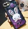 Bling iPhone Para o Caso líquido Glitter dinâmico Quicksand xs max xr X diamante Casos Coelho bonito de telefone com cordão