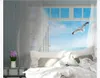 Personalizzato 3d murale carta da parati foto carta da parati 3D stereo finestra al di fuori del gabbiano spiaggia paesaggio marino camera da letto divano sfondo murale carta da parati