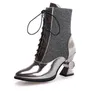 Tasarımcı-D Kış Kadın Ayakkabı Benzersiz Yüksek Topuklu Sivri Burun Ayak Bileği Çizmeler Dantel Yukarı Altın Ve Şerit Patik Nmm8