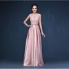 Scoop Neck Satin Long Bridesmaid Dress with Bow Gold Royal Blue Pink Bourgogne Party Dresses Gowns Robe de Soiree9224679