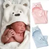 Bébé Couvertures Corail Velours Bébé Emmailloter Infant Wrap Doux Ours À Capuche Couverture Dessin Animé Chaud Sac De Couchage Chariot Accessoires 3 Couleurs