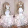 2020 Real Images White Organza Cascading Ruffle Prom Klänningar med Applique Lace Spaghetti Straps Evening Gowns Plus Storlek Ruffle Bride Dress