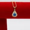 Evil Blue Eye Pendant with Wave Chain 18K Yellow Gold Filled Teardrop Pendant Necklace Gift