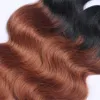 26-30 tum 2 ton Ombre hårbuntar Kroppsvåg Brasilianska Virgin Hair 3 eller 4 Bundles 1b / 33 Färg 100% Human Hair Extension