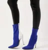 2019 Fashion Point Toe Enkellaarzen Gemengde Kleur Sok Laarzen Vrouwen Runway Booties Jurk Schoenen Patent Lederen Booties 10cm Hak