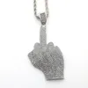 Fashion- Diamond Necklace Street Wind Heavy Drill Full Diamond Alloy Big Finger Pendant Vertical Middle Finger Hip Hop Necklace
