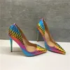 Seven color serpentine fine heel pointed high heels 12CM super high heel fashion sexy runway runway runway women's shoes custom 33 - 45 yard