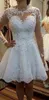 Perline Bow Princess Vestido De Noiva Long Illusion Sleeve 2019 Abito da sposa corto con strascico staccabile Pizzo da sposa trasparente Go271k