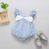 Zomer Gestreepte Baby Meisjes Kleding Mouwloze Katoenen Jongen en Meisjes Bodysuit met Strik Kinderkleding Gratis Verzending