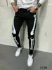 Lápiz de diseño pantalones para hombre blanco impreso Hole Negro Jeans estilo del ajuste delgado Pantalones Casual Male