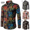 Moda Primavera Outono Casual Homens Camisa Slim Fit Flor Impressão De Linho Camisa de Manga Longa Camisas Masculina Floral Masculina M-5XL