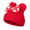 4 Colors Baby Pom Pom Beanie Cap Toddler Kids Baby Girls Winter Warm Crochet Knitted Hat Double Fur Ball Dot Bow Printed Bow Hats M748