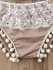 Ins Bebek Kız Casual Kıyafetler Sevimli Yürüyor Giyim Seti Denim Tops + Dantel Püskül Şort + Yay Bandı 3 adet Y1936 Suits
